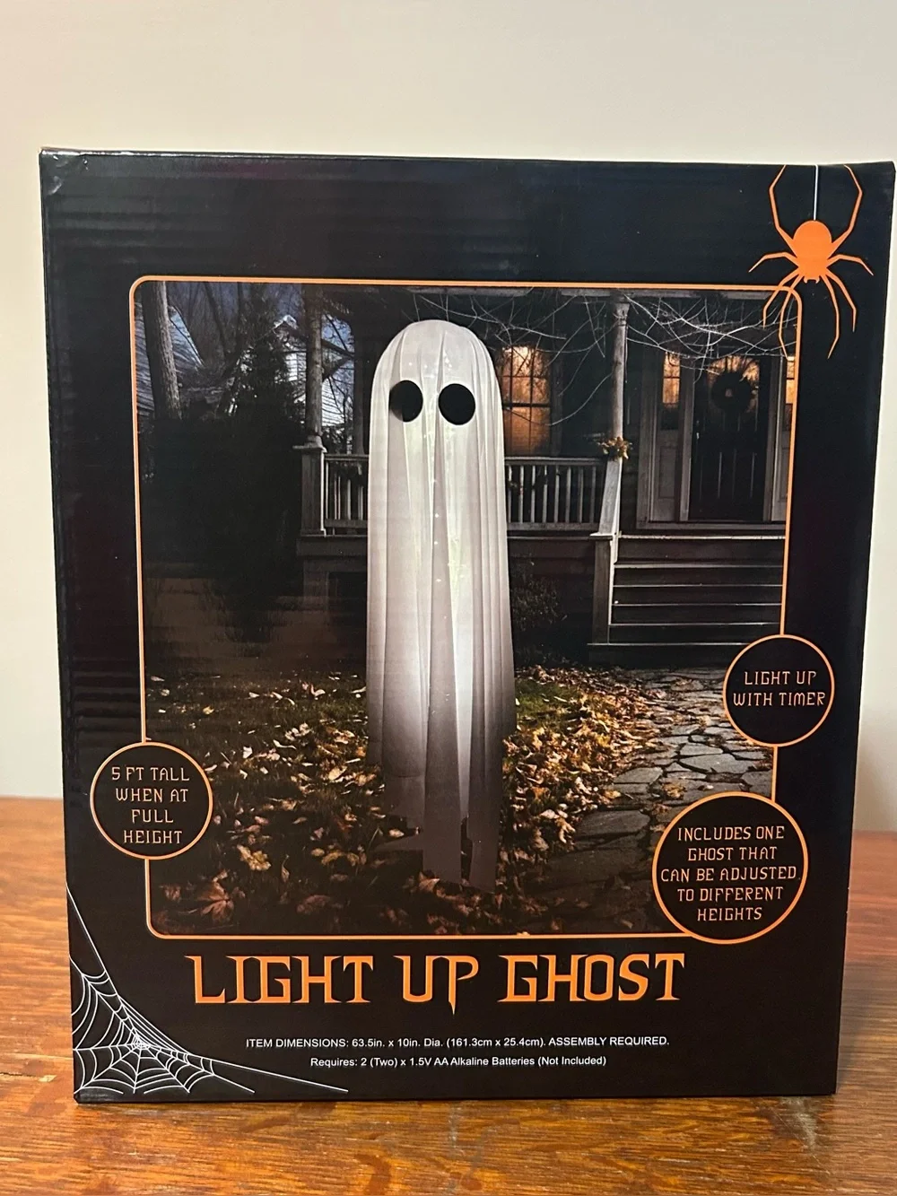Light-Up Ghost Halloween Decor 5ft Tall LED Spooky Standing Prop w/ Timer NIB